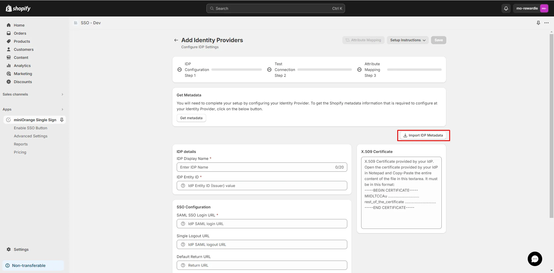 Shopify Okta SSO Login - Import IDP Metadata