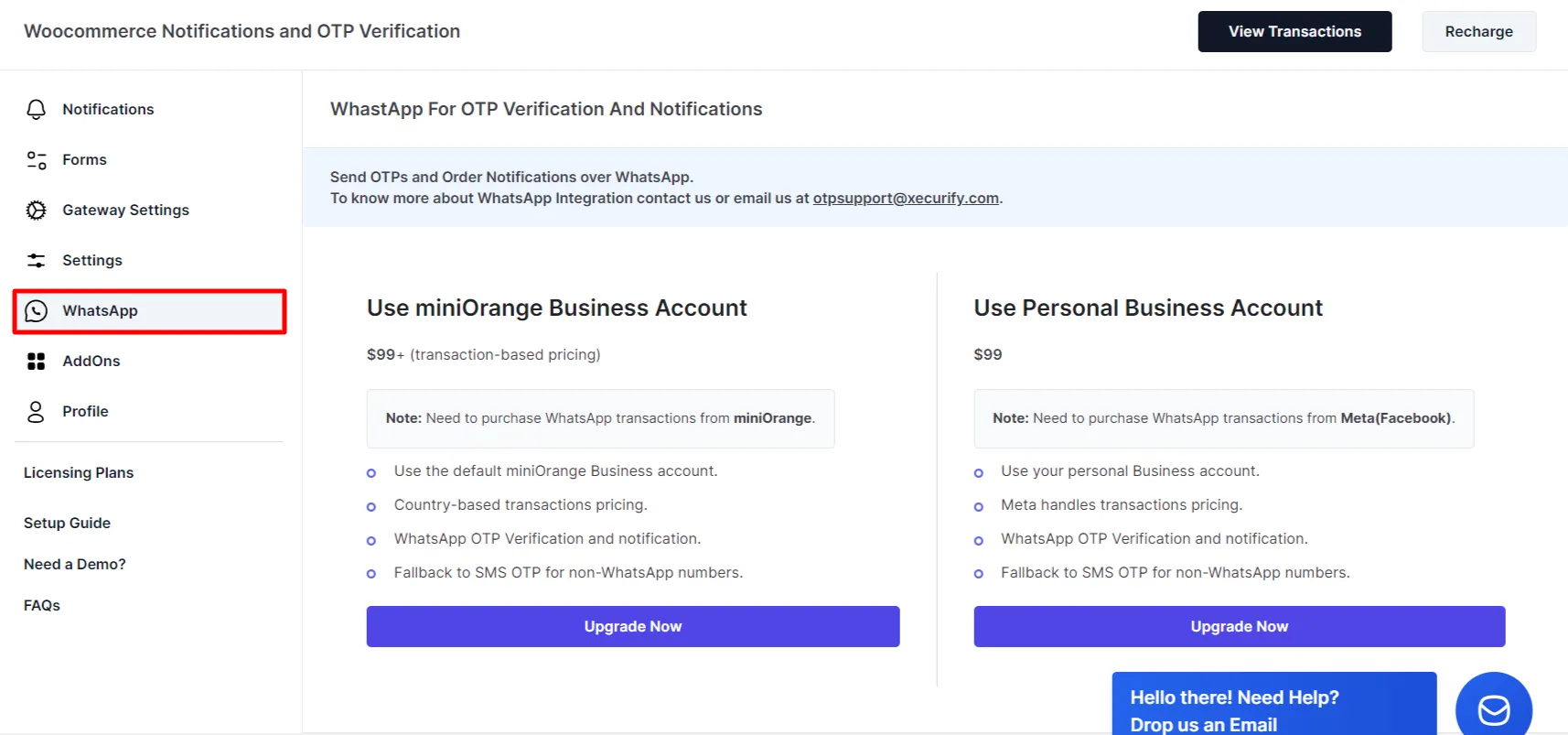 WooCommerce SMS notifications - Go to whatsapp tab