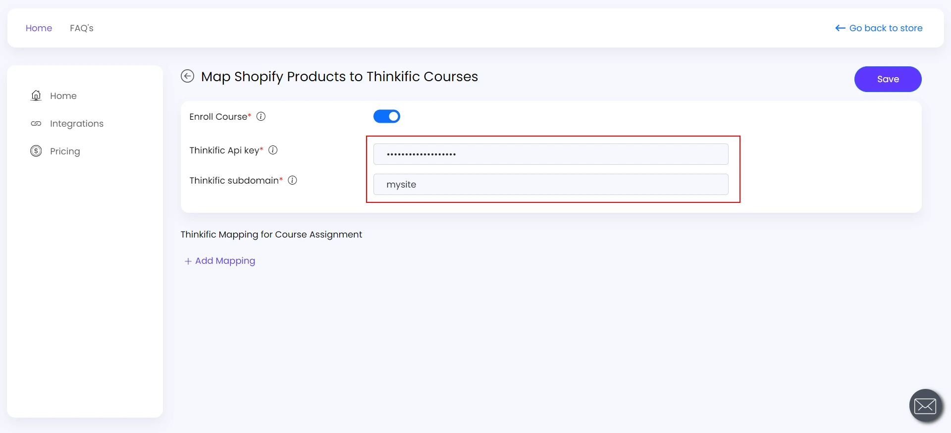 Shopify Thinkific Integration Guide - Connect Shopify with Thinkific - paste Thinkific API key