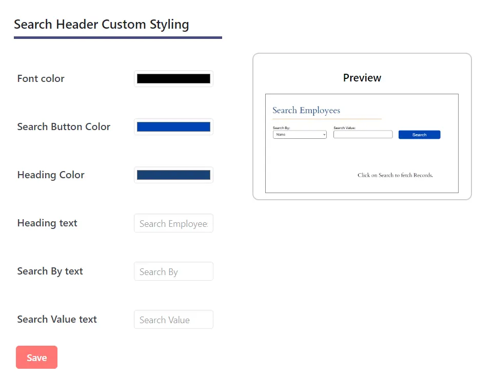 Employee business directory search plugin search header custom styling