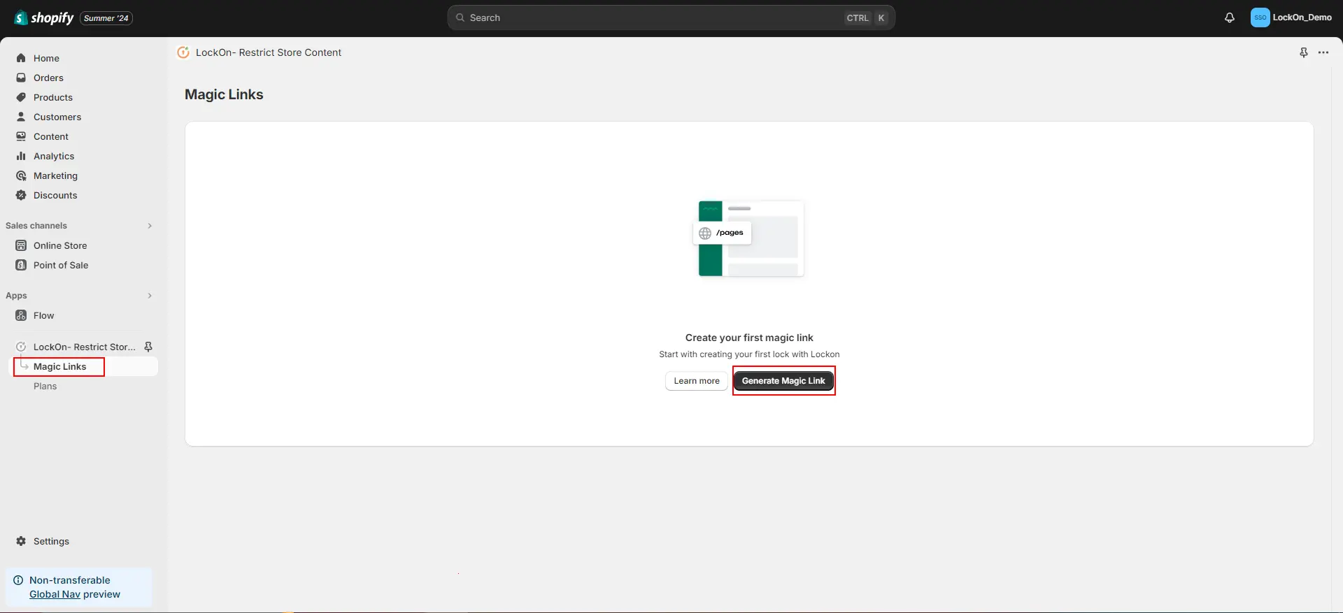 Shopify LockOn Restrict Content Application - Generate Magic Link