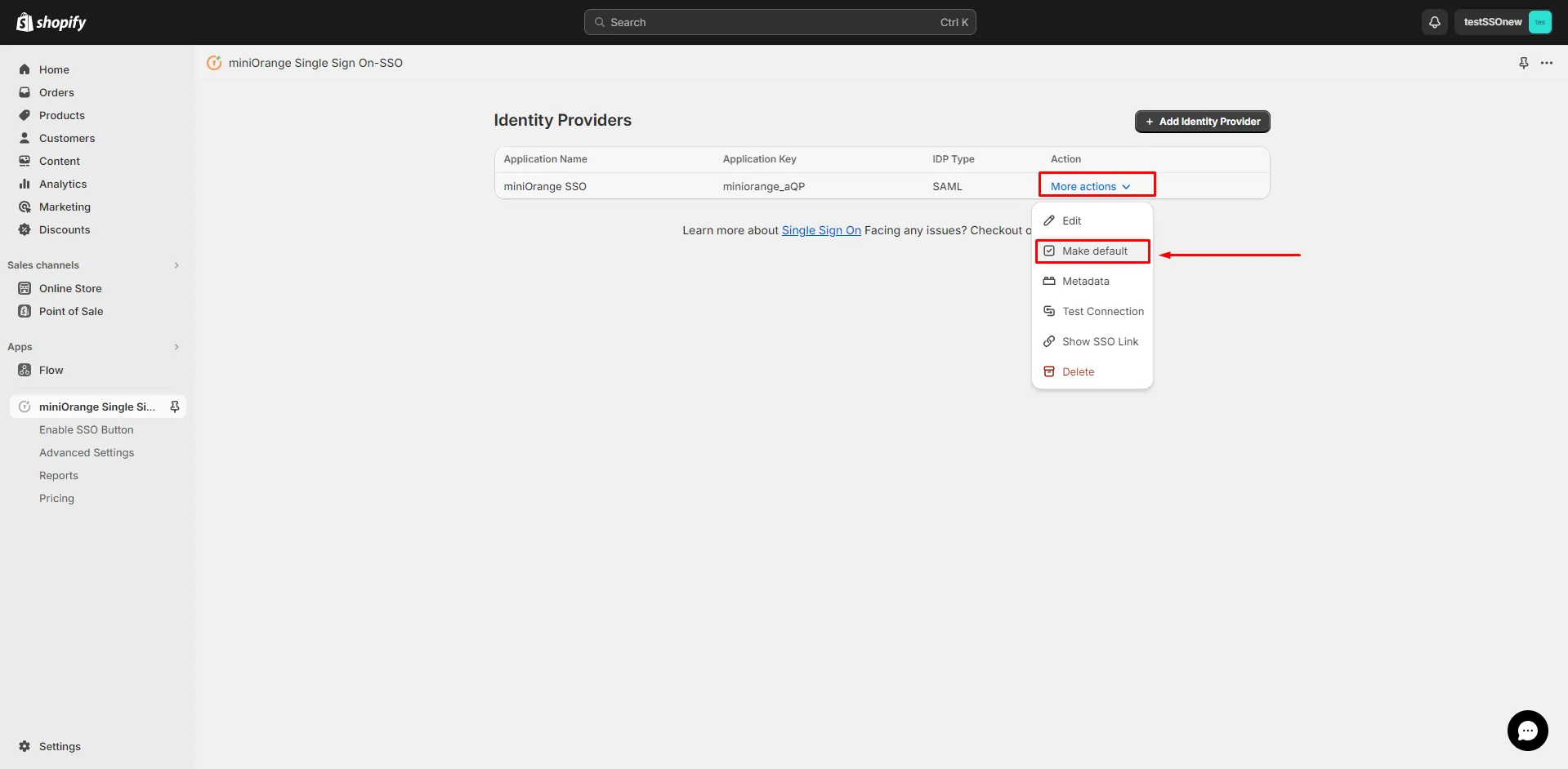 Shopify Okta SSO Login - Make application Default