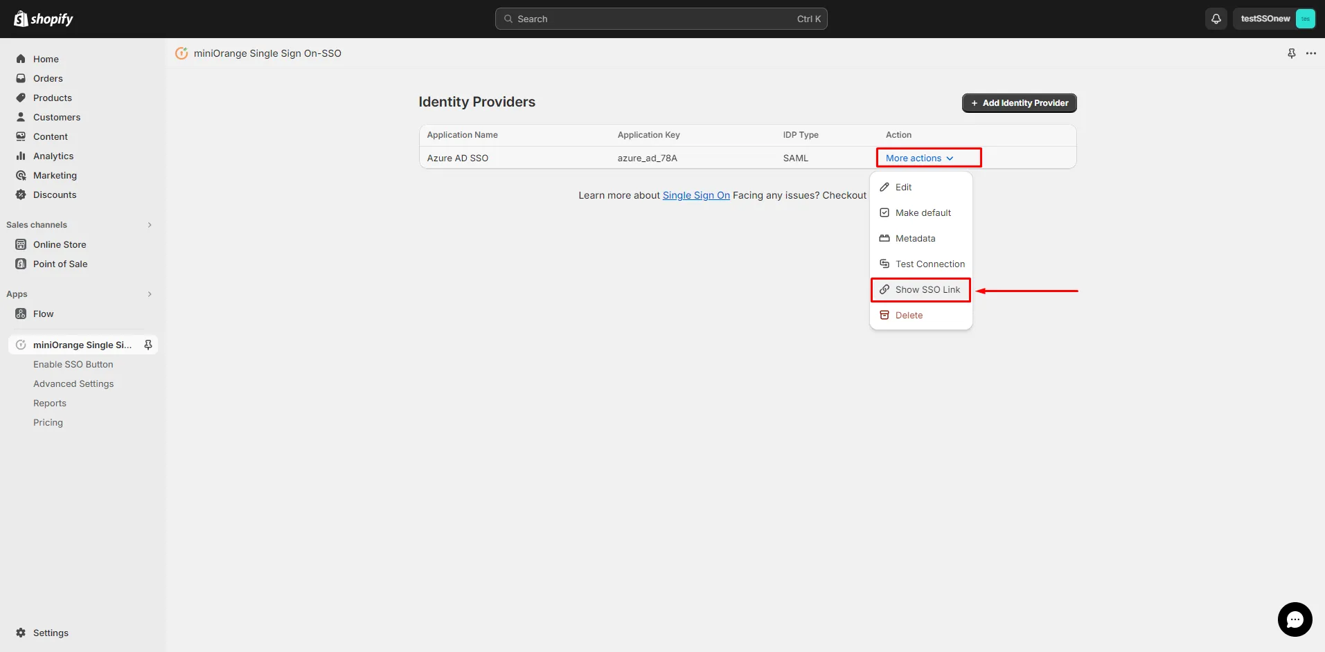 Show SSO Link - Shopify Azure AD SSO