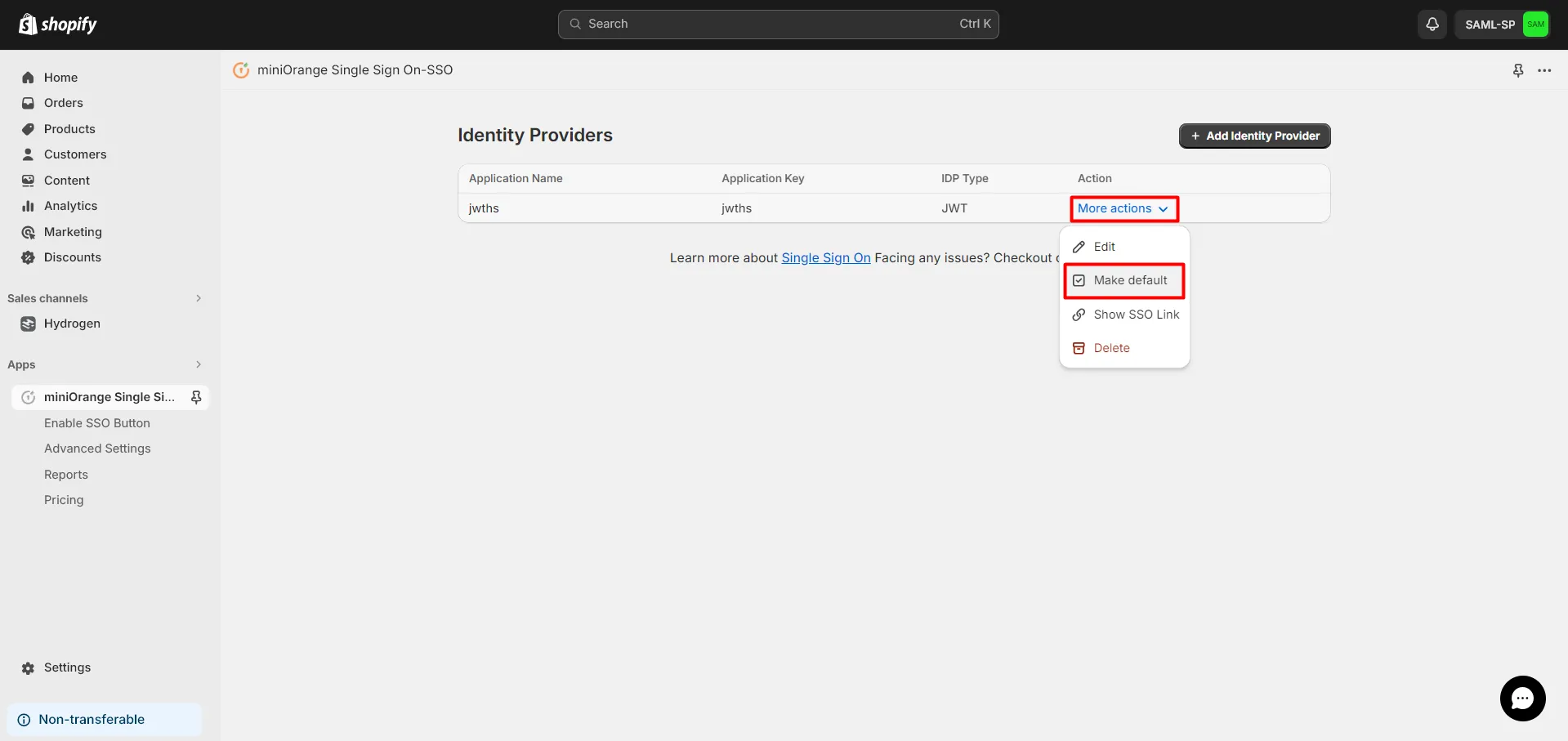 Shopify JWT SSO Login - Make application Default