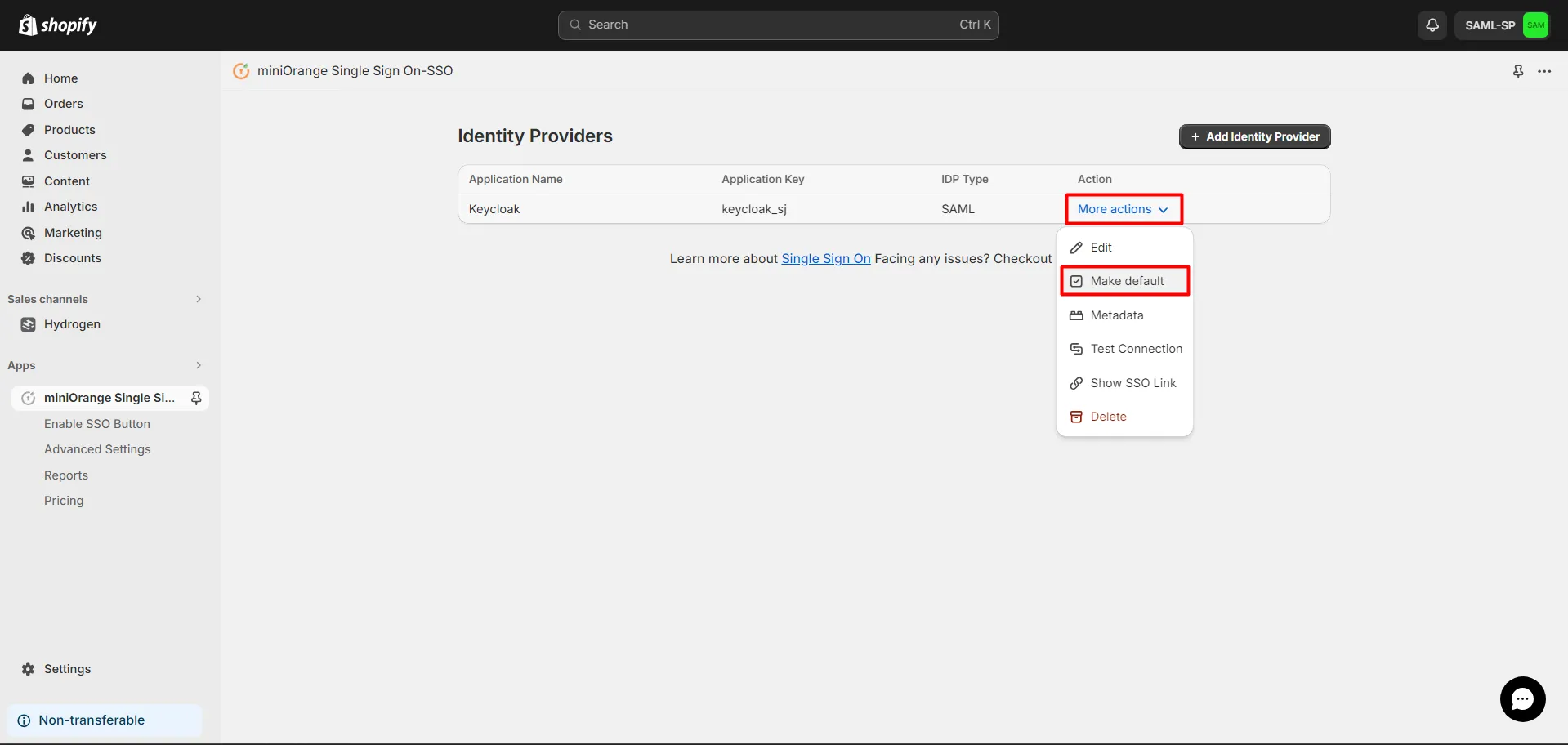 Shopify Okta SSO Login - Make application Default