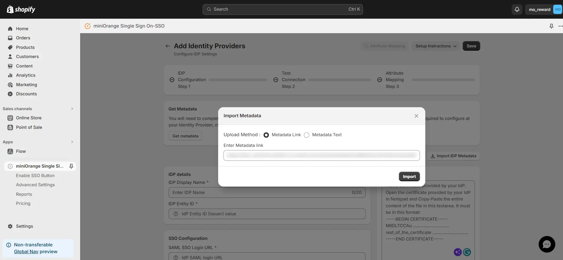 Shopify SSO - Select Custom IDP