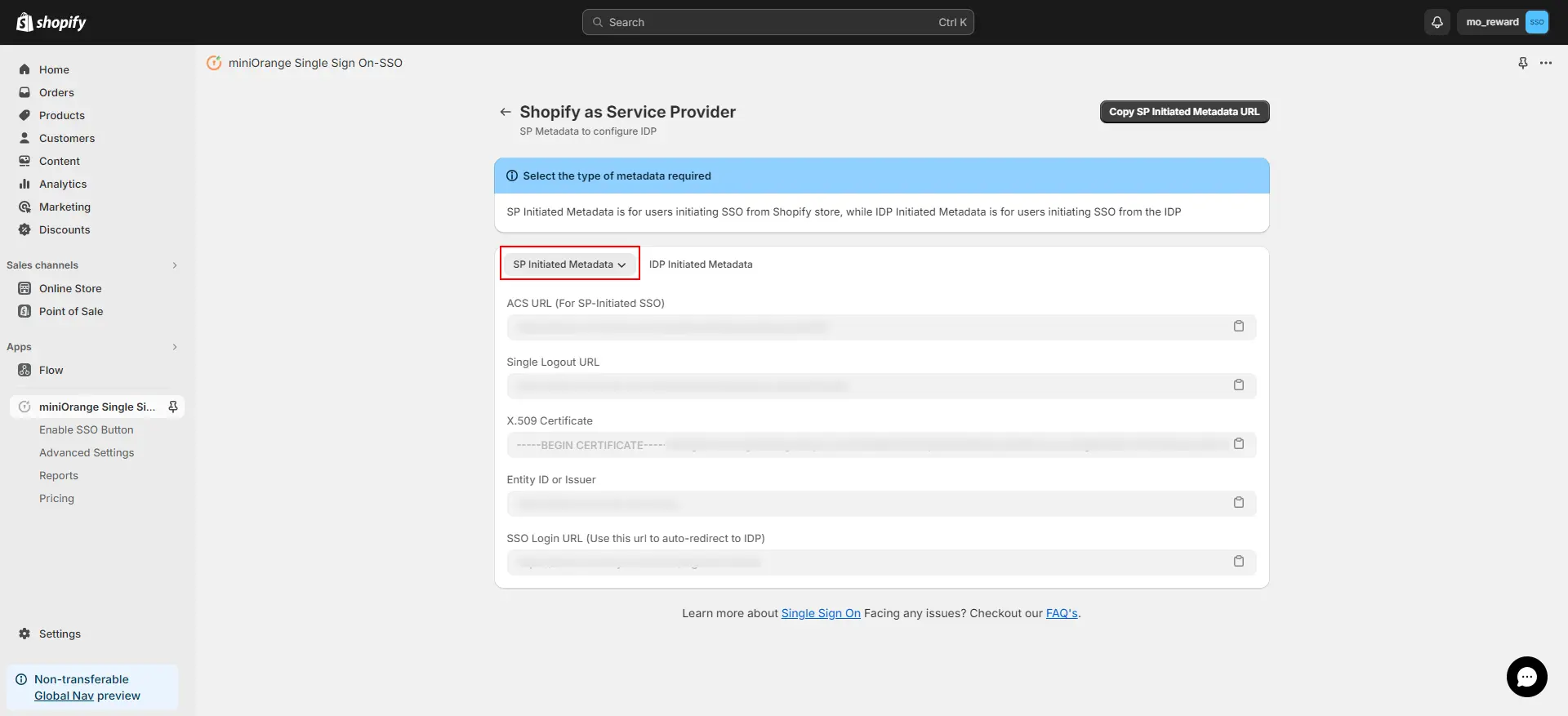 Shopify SSO - Shopify SP-intiated Metadata