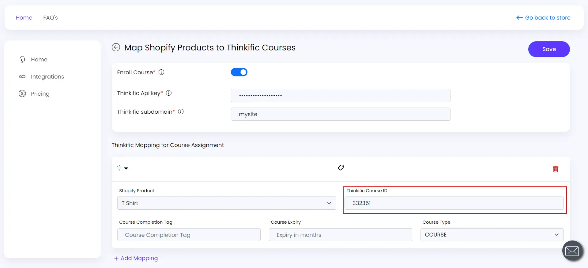 Shopify Thinkific Integration Guide - Connect Shopify with Thinkific - Paste Thinkific Course ID