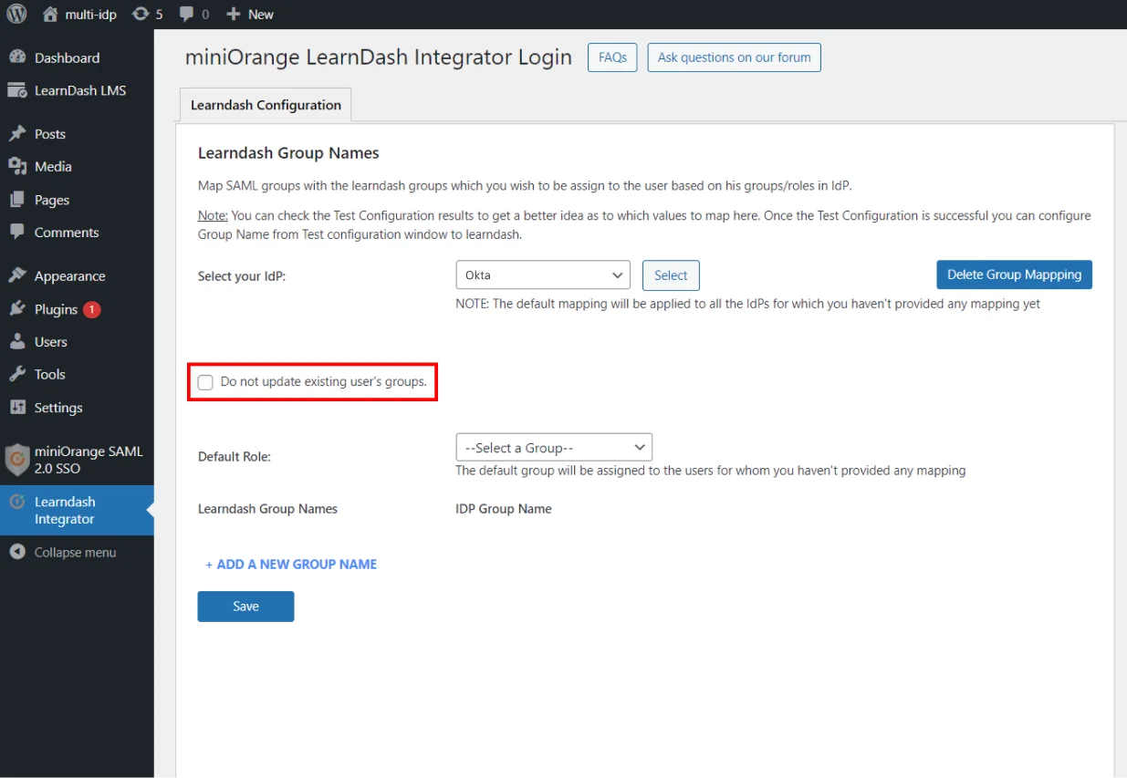 WordPress LearnDash Integration - Do not update existing user's groups