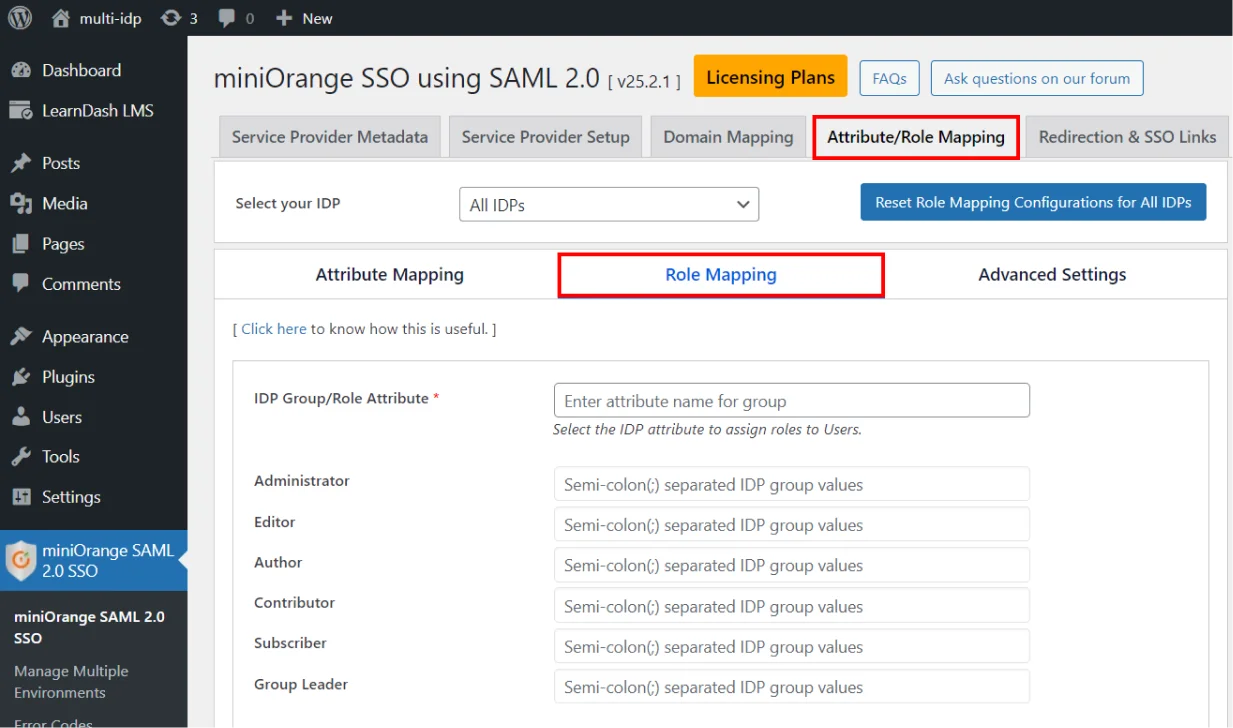 WordPress LearnDash Integration  - Attribute / Role Mapping