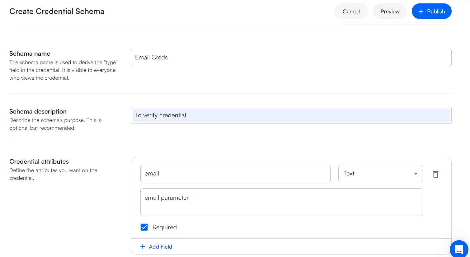 setup digital identity using dock wallet app- create schema