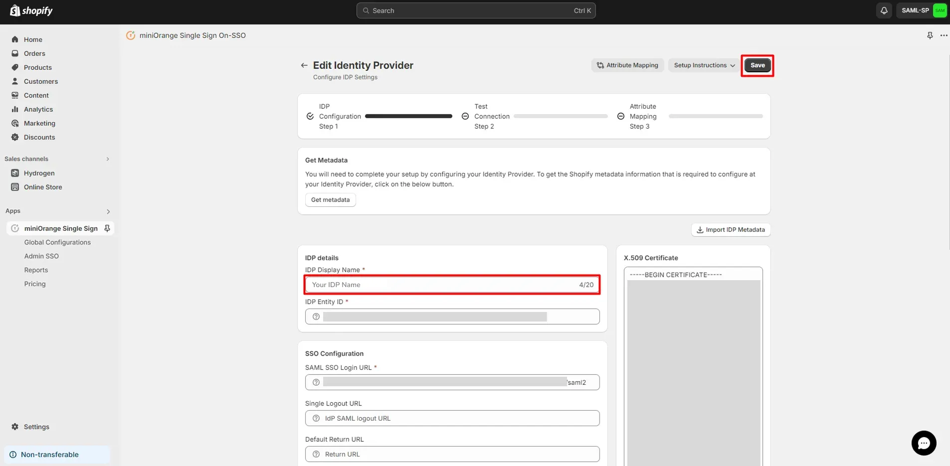 Save Configuration - Shopify Keycloak SSO