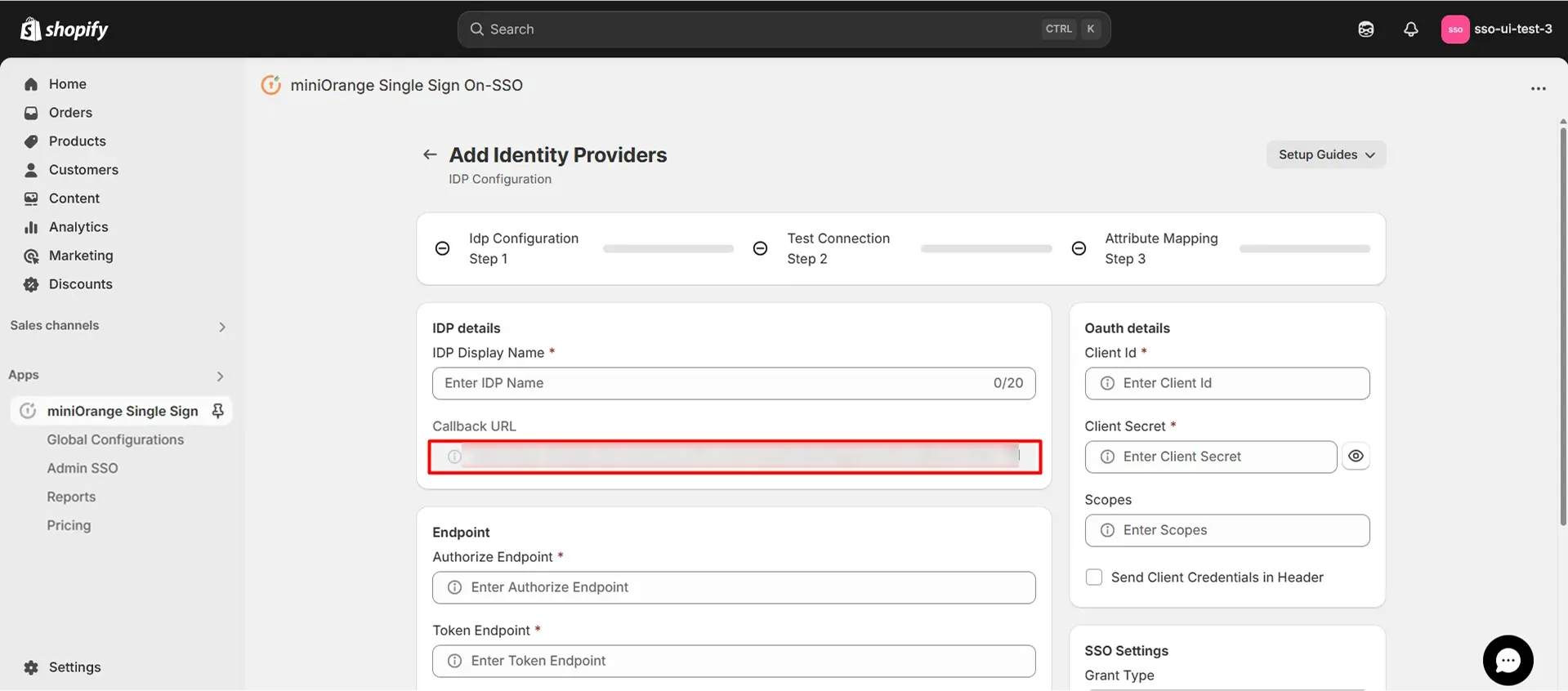 Copy Callback URL from SSO App