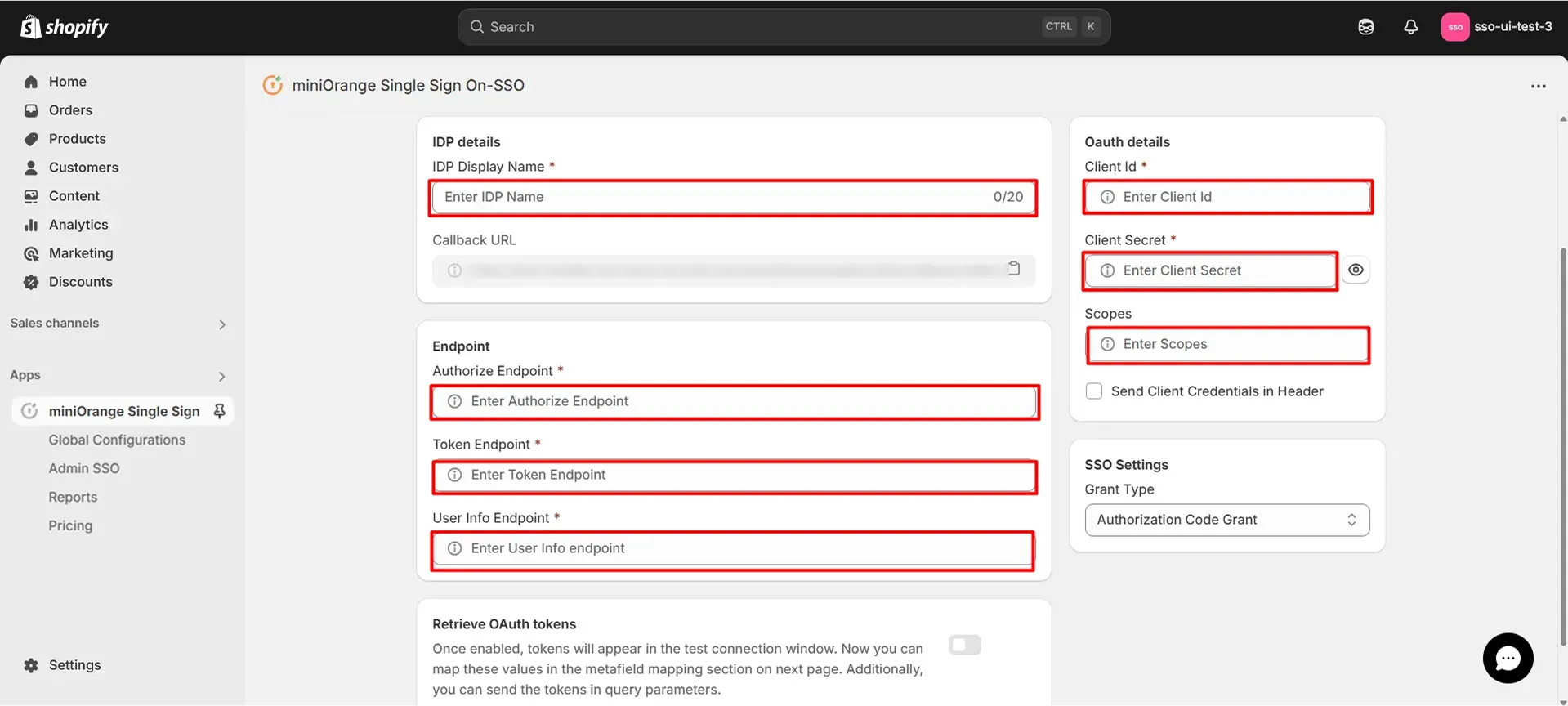 Shopify Cognito SSO - Provide Client ID and Secret, Scopes and endpoints