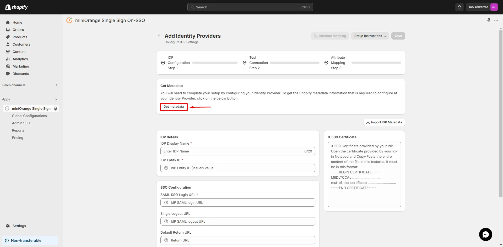 Get Metadata - Shopify Keycloak SSO