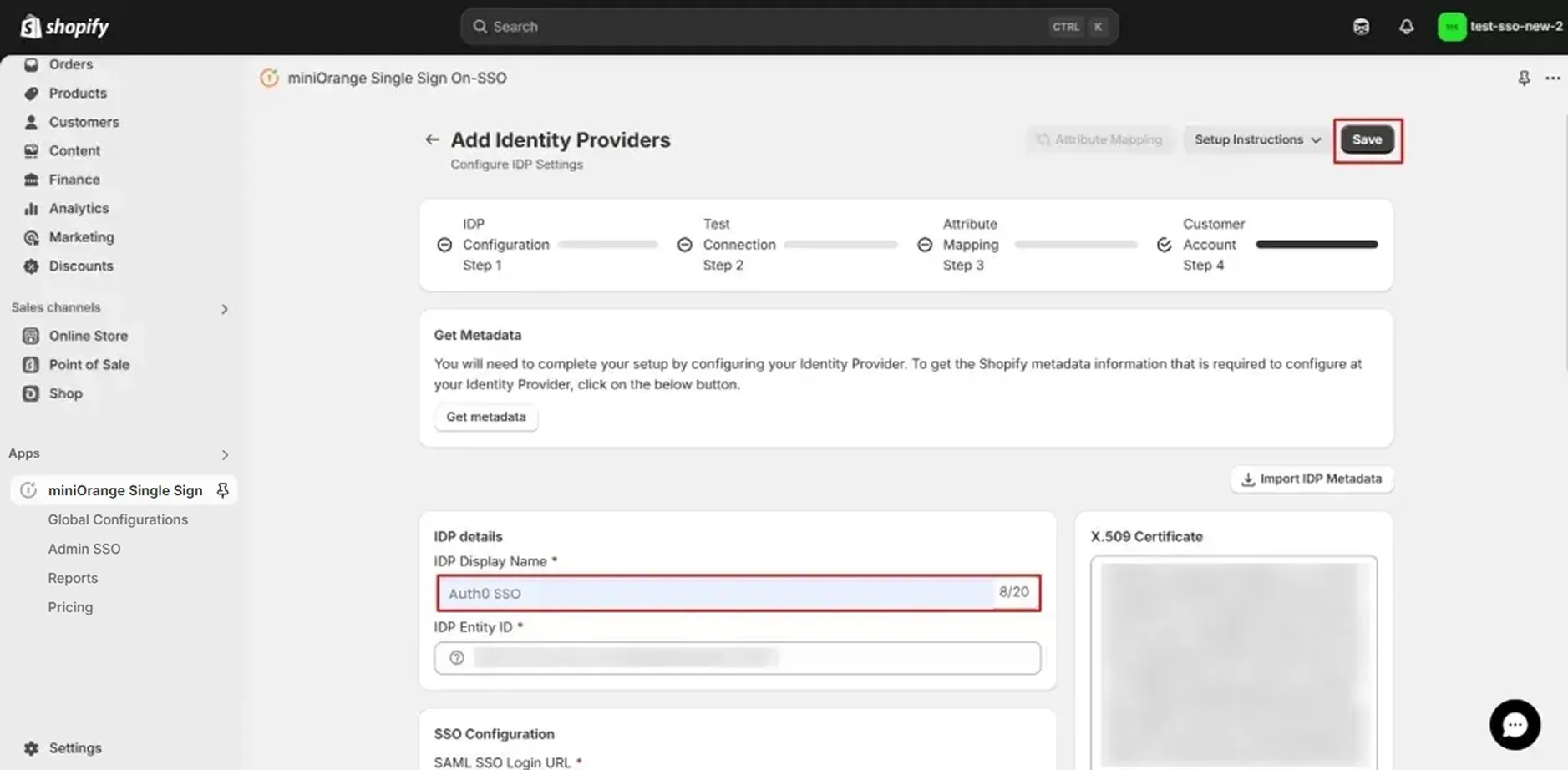 Save Configuration - Shopify Azure AD SSO