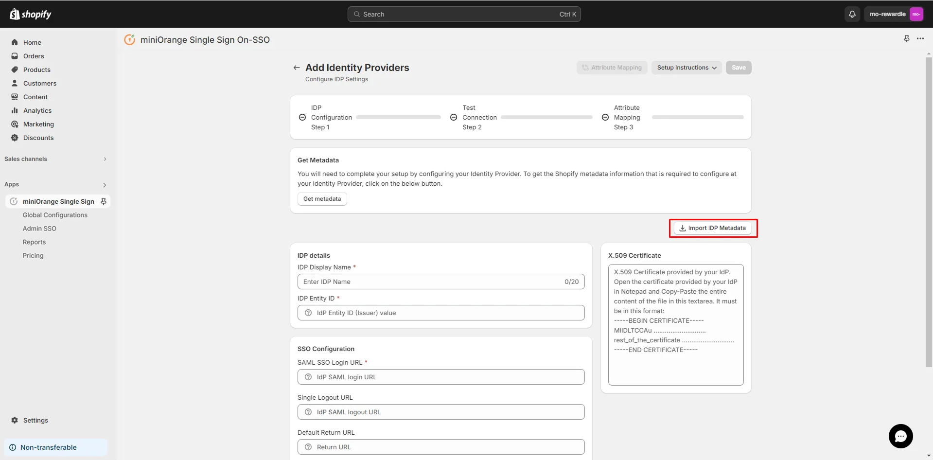 Import IDP metadata - Shopify Keycloak SSO