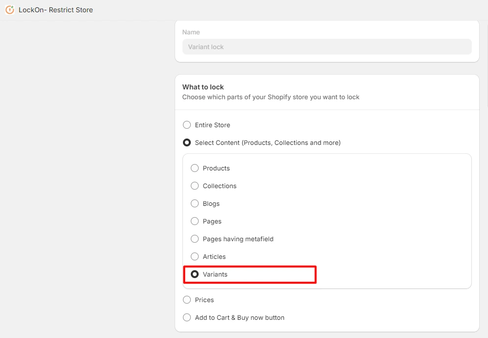 Shopify LockOn Restrict Content Application - Restrict Store Lock Product Variants